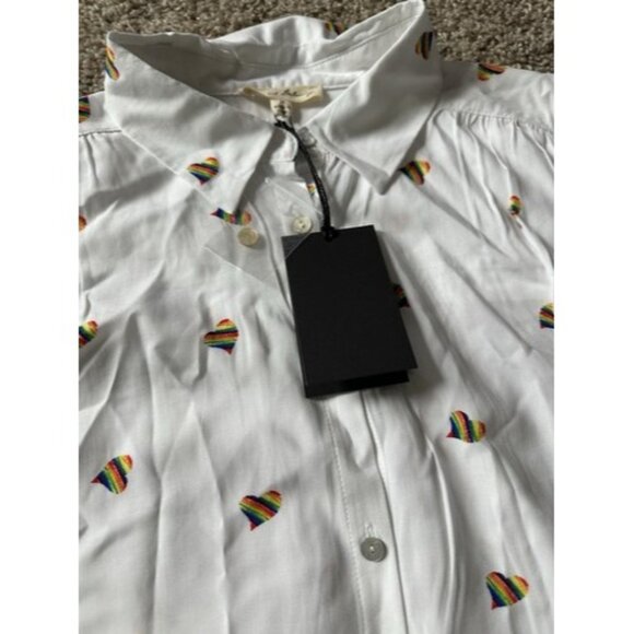 Jane and Delancey Hearts LBGT Pride button up collar T-shit Womens Size Medium - Picture 5 of 15